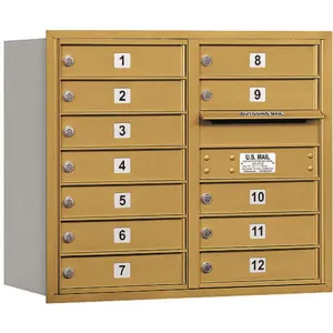 SALSBURY INDUSTRIES 3707D-12GRU Horizontal Mailbox Usps 12 Doors Gold Rl 27 Inch | AG3JYD 33LK30