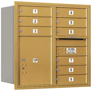 SALSBURY INDUSTRIES 3708D-09GRP Horizontal Mailbox Private 10 Doors Gold Rl 30-1/2 Inch | AG3KBF 33LK74