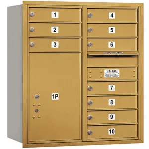 SALSBURY INDUSTRIES 3709D-10GRU Horizontal Mailbox Usps 11 Doors Gold Rl 34 Inch | AG3KGQ 33LM05