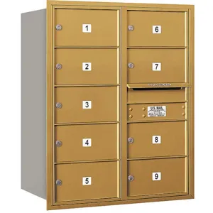 SALSBURY INDUSTRIES 3710D-09GRP Horizontal Mailbox Private 9 Doors Gold Rl 37-1/2 Inch | AG3KKK 33LM74