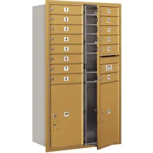 SALSBURY INDUSTRIES 3714D-14GFU Horizontal Mailbox Usps 16 Doors Gold Fl 51-1/2 Inch | AG3LWP 33LX68