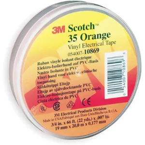 SCOTCH 35 3/4X66 ORNGE Electrical Tape 3/4 x 66 Feet 7 Mil Orange | AC8GHZ 3A184