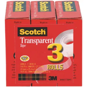 SCOTCH 600K3 Office Tape Polyolefin Backing Pk 3 | AF9ABL 29PK91