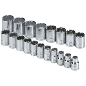 SK PROFESSIONAL TOOLS 1919 Socket Set 1/2 Inch Drive Chrome 19 Pc | AB4YHB 20K415