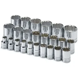 SK PROFESSIONAL TOOLS 1924 Socket Set 1/2 Inch Drive Chrome 24 Pc | AB4YHC 20K416