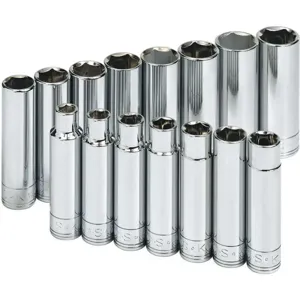 SK PROFESSIONAL TOOLS 1945 Socket Set 1/2 Inch Drive Chrome 15 Pc | AB4YGV 20K409