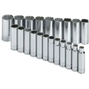 SK PROFESSIONAL TOOLS 1951 Socket Set 1/2 Inch Drive Chrome 21 Pc | AB4YGU 20K408