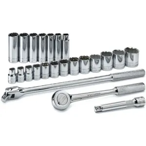 SK PROFESSIONAL TOOLS 4123 Socket Set 1/2 Inch Drive Chrome 23 Pc | AB4YCX 20J991