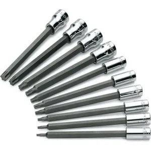 SK PROFESSIONAL TOOLS 84220 Long Socket Bit Set 1/4 Inch Drive 10 Pc | AB4YHK 20K423