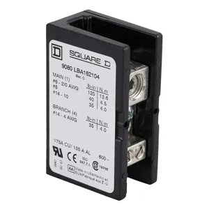 SQUARE D 9080LBA162104 Distribution Block Standard 600 Vac 175a | AG7FWC 6NHG3