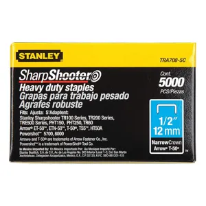 STANLEY TRA708-5C Narrow Staple 27/64 1/2 Inch Leg - Pack Of 5000 | AB7ZBR 24T322