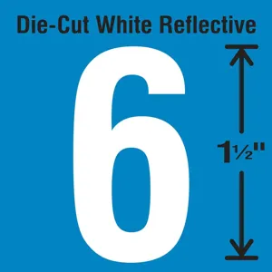 STRANCO INC DWR-1.5-6-5 Die-Cut Reflective Number Label 6 PK5 | AH3ABF 30WY49