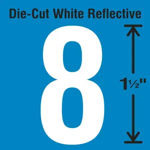 STRANCO INC DWR-1.5-8-5 Die-Cut Reflective Number Label 8 PK5 | AH3ABH 30WY51