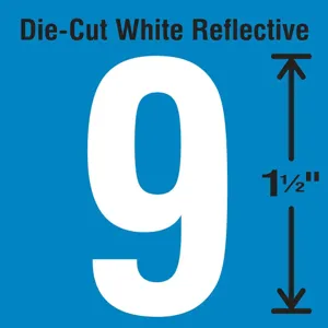 STRANCO INC DWR-1.5-9-5 Die-Cut Reflective Number Label 9 PK5 | AH3ABJ 30WY52