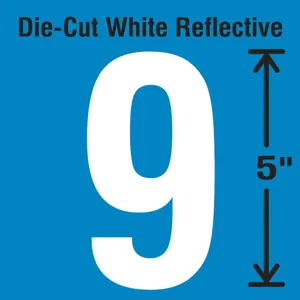 STRANCO INC DWR-5-9-5 Die-Cut Reflective Number Label 9 PK5 | AH3ACY 30WY88