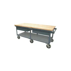 STRONG HOLD T8436-2DB-CA-MT Mobile Shop Table 2 Drawer 34 Inch Height Maple Top | AH9PVN 40V818