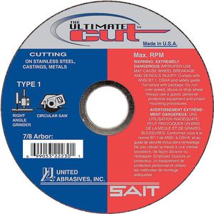 UNITED ABRASIVES-SAIT 22240 CutOff Wheel A60S 6 x.045 x7/8 10200 rpm | AG9WLY 22PT34