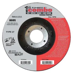 UNITED ABRASIVES-SAIT 22325 Combo Wheel 5 Inch Diameter 7/8 Inch Arbor Hole 60 Grit | AF7VHP 22PT36