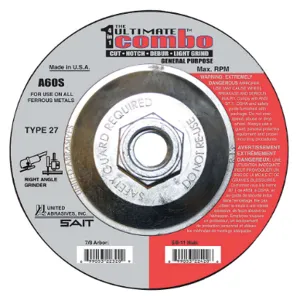 UNITED ABRASIVES-SAIT 22420 Combo Wheel 4.5 Inch Diameter 5/8-11 Arbor Hole 60 Grit | AF7VHW 22PT42