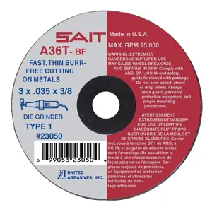 UNITED ABRASIVES-SAIT 23065 Abrasive Cut Wheel 4 Inch Diameter 0.625 Inch T 3/8 Inch Arbor Hole | AE4MMK 5LUC0