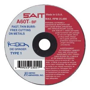 UNITED ABRASIVES-SAIT 23251 CutOff Wheel A60T 7 x.062 x1-1/4 | AH4RQB 35KH26