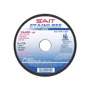 UNITED ABRASIVES-SAIT 24252 Abrasive Cut Wheel 5 Inch Diameter 0.625 Inch T 7/8 Inch Arbor Hole | AE4MNM 5LUE5