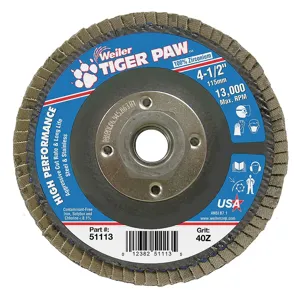 WEILER 51113 Flap Disc Type 27 4-1/2 inch Diameter 40 Grit | AF9TEN 30TT88