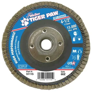 WEILER 51115 Abrasive Flap Disc Fine 4-1/2 inch | AG2CGX 31GG12