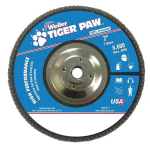 WEILER 51168 Flap Disc Type 27 7 inch Diameter 40 Grit | AF9TEK 30TT85