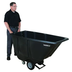 WESCO 272575 Utility Plastic Tilt Cart, 450 Lbs Capacity, 1/2 Cubic Yard, Black | AG7KCQ 1/2U450B