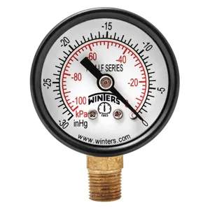 WINTERS INSTRUMENTS PEM1297LF Vacuum Gauge 1-1/2 Inch 30 inch Hg Vac to 0 | AH7HFL 36TV50