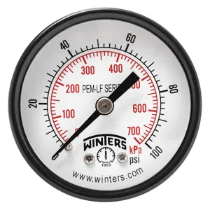 WINTERS INSTRUMENTS PEM1407LF Gauge Pressure 2 Inch 0 to 100 psi | AH7HGG 36TV69