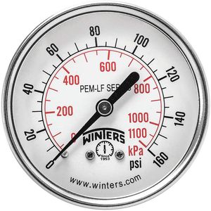 WINTERS INSTRUMENTS PEM1440LF Gauge Pressure 2-1/2 Inch 0 to 160 psi | AH7HHD 36TV89