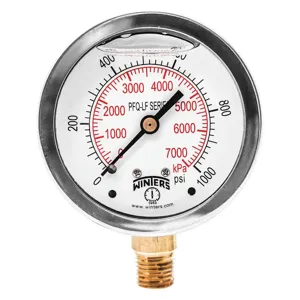 WINTERS INSTRUMENTS PFQ809LF Gauge Pressure 2-1/2 Inch 0 to 1000 psi | AH7HJN 36TW22