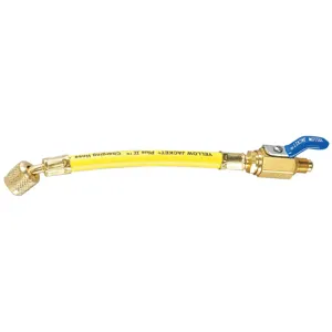 YELLOW JACKET 25002 Charging Hose, 9 Inch Length, 1/4 Inch FlexFlow Adapter, Yellow | AF8NWL 29AU32