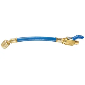 YELLOW JACKET 25202 Charging Hose, 9 Inch Length, 1/4 Inch FlexFlow Adapter, Blue | AF8NWM 29AU33