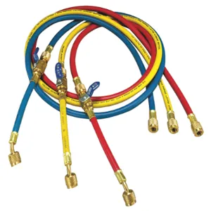 YELLOW JACKET 25985 Charging Hose, 60 Inch Length, 8 Inch FlexFlow Valve, Pack of 3 | AF8NWQ 29AU36