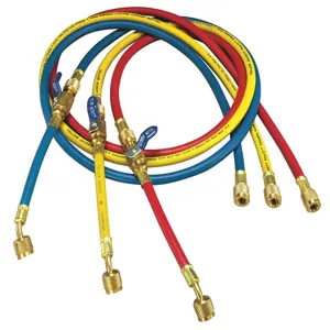 YELLOW JACKET 25986 Charging Hose, 70 Inch Length, 8 Inch FlexFlow Valve, Pack of 3 | AF8NWR 29AU37