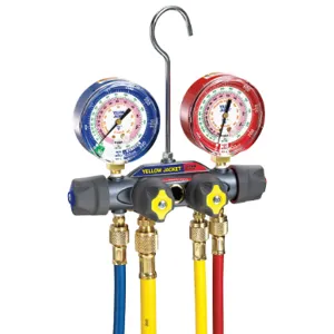 YELLOW JACKET 49968 Manifold, 60 Inch Hose, Compact Ball Valve, 3/8 Inch Size, 45 Deg Bend | AF8NVX 29AU14