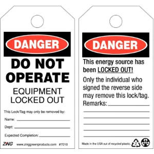 ZING 7010 Danger Tag 5-3/4 x 3 Inch Plastic Osha - Pack Of 10 | AF6DJJ 9XR66