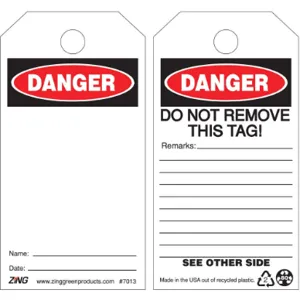 ZING 7013 Danger Tag 5-3/4 x 3 Inch Plastic Osha - Pack Of 10 | AF6DQL 9XWU0