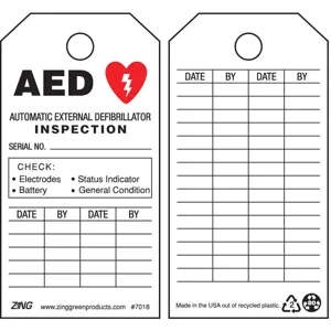 ZING 7018 Aed Tag 5-3/4 x 3 Inch Black And Red/white - Pack Of 10 | AF6DJW 9XRH1