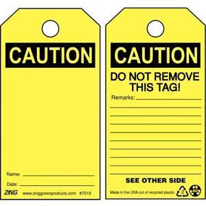 ZING 7019 Caution Tag 5-3/4 x 3 Inch Black/yellow Plastic - Pack Of 10 | AF6DKN 9XT59