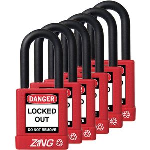 ZING 7063 Lockout Vorhängeschloss Keyed Alike Red 1/4 Zoll - Packung mit 6 Stück | AE8FNJ 6CXK0