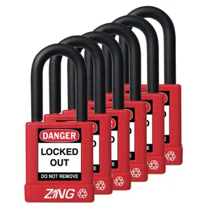 ZING 7063 Lockout Padlock Keyed Alike Red 1/4 Inch - Pack Of 6 | AE8FNJ 6CXK0