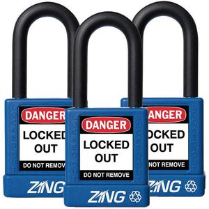 ZING 7064 Lockout Vorhängeschloss Keyed Alike Blue 1/4 Zoll - 3er Pack | AE8FNK 6CXK1