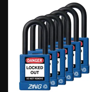 ZING 7065 Lockout Padlock Keyed Alike Blue 1/4 Inch - Pack Of 6 | AE8FNL 6CXK2