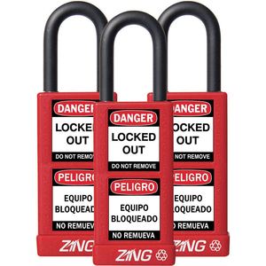 ZING 7086 Lockout Vorhängeschloss Keyed Alike Red 1/4 Zoll - 3er Pack | AF2GRU 6TMJ7