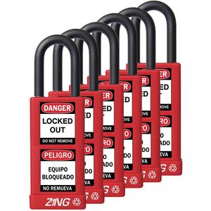 ZING 7087 Lockout Padlock Keyed Alike Red 1/4 Inch - Pack Of 6 | AF2GRV 6TMJ8