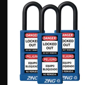 ZING 7088 Lockout Padlock Keyed Alike Blue 1/4 Inch - Pack Of 3 | AF2GRW 6TMJ9